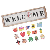 Door Sign Wooden Seasonal Rustic Welcome Door Decoration with 16 Interchangeable Icons for Farmhouse Office Home