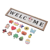 Door Sign Wooden Seasonal Rustic Welcome Door Decoration with 16 Interchangeable Icons for Farmhouse Office Home