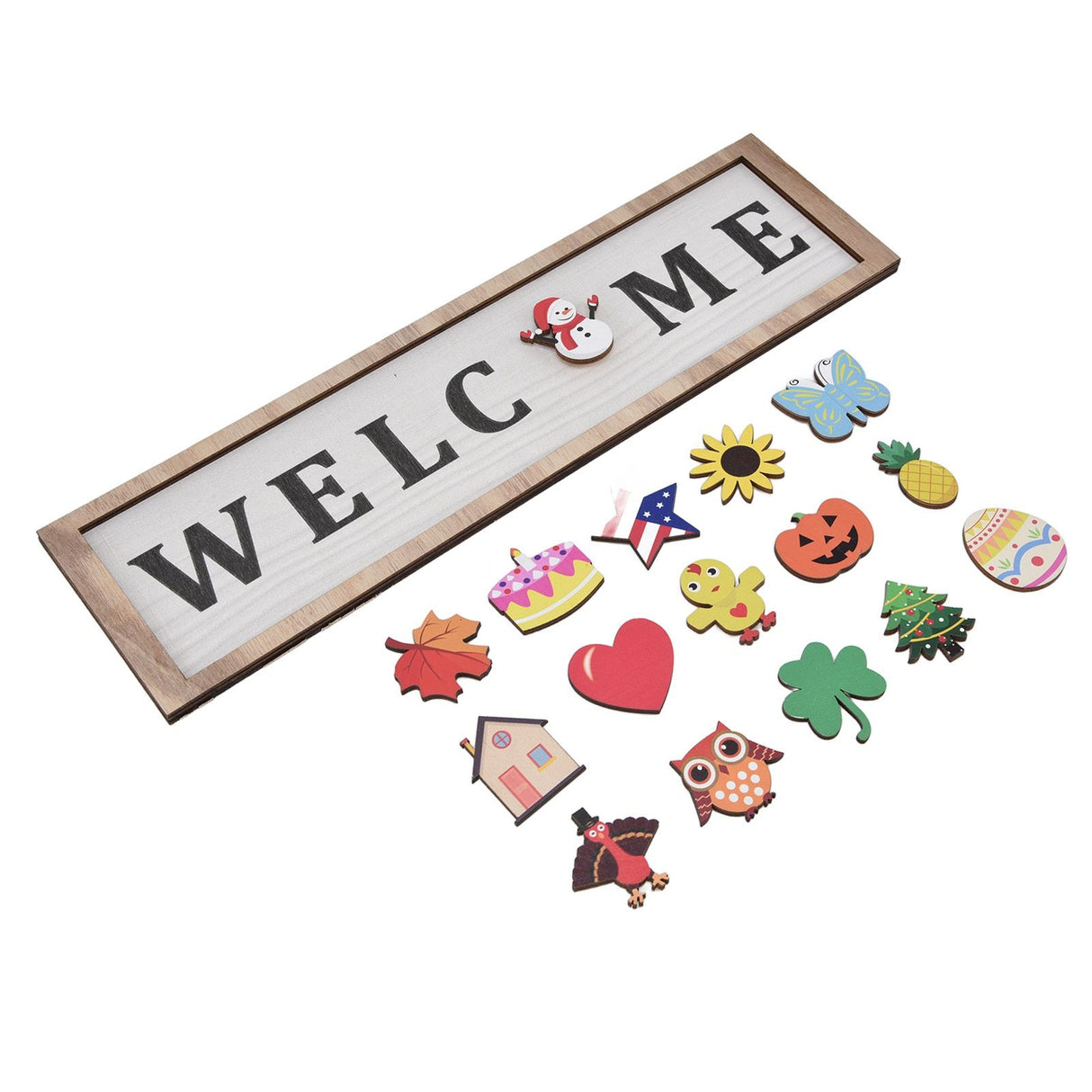 Door Sign Wooden Seasonal Rustic Welcome Door Decoration with 16 Interchangeable Icons for Farmhouse Office Home