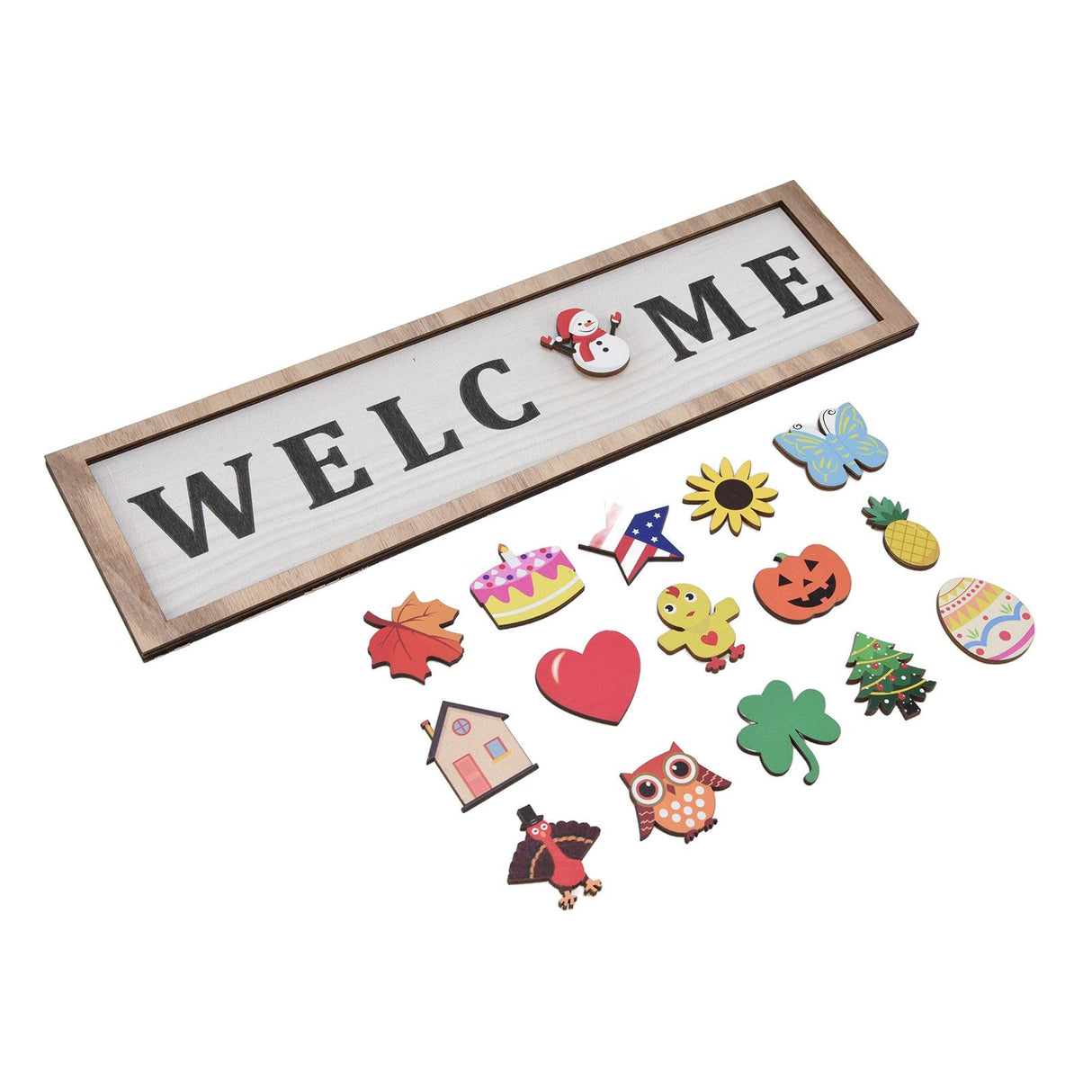 Door Sign Wooden Seasonal Rustic Welcome Door Decoration with 16 Interchangeable Icons for Farmhouse Office Home