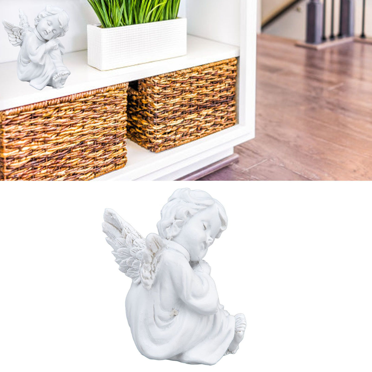 Cherub Statue Synthetic Resin Material Lovely Style White Baby Figurines for Party DecorationsCherub Statue Left