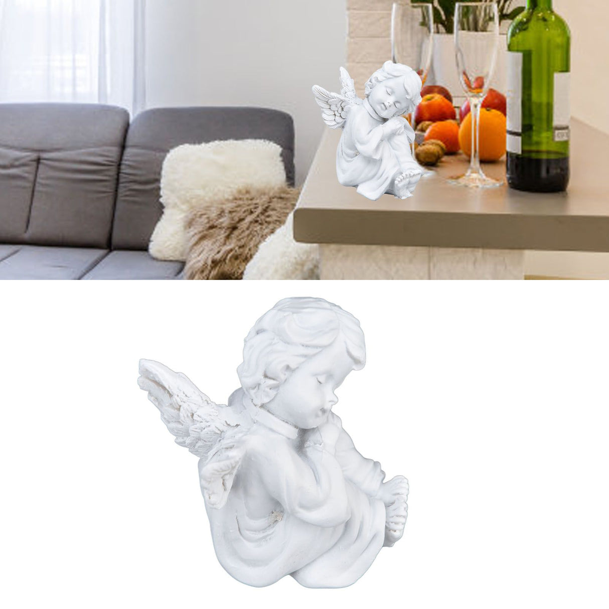 Cherub Statue Synthetic Resin Material Lovely Style White Baby Figurines for Party DecorationsCherub Statue Left