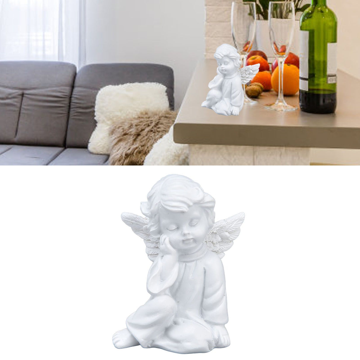 Cherub Statue Synthetic Resin Material Lovely Style White Baby Figurines for Party DecorationsCherub Statue Right