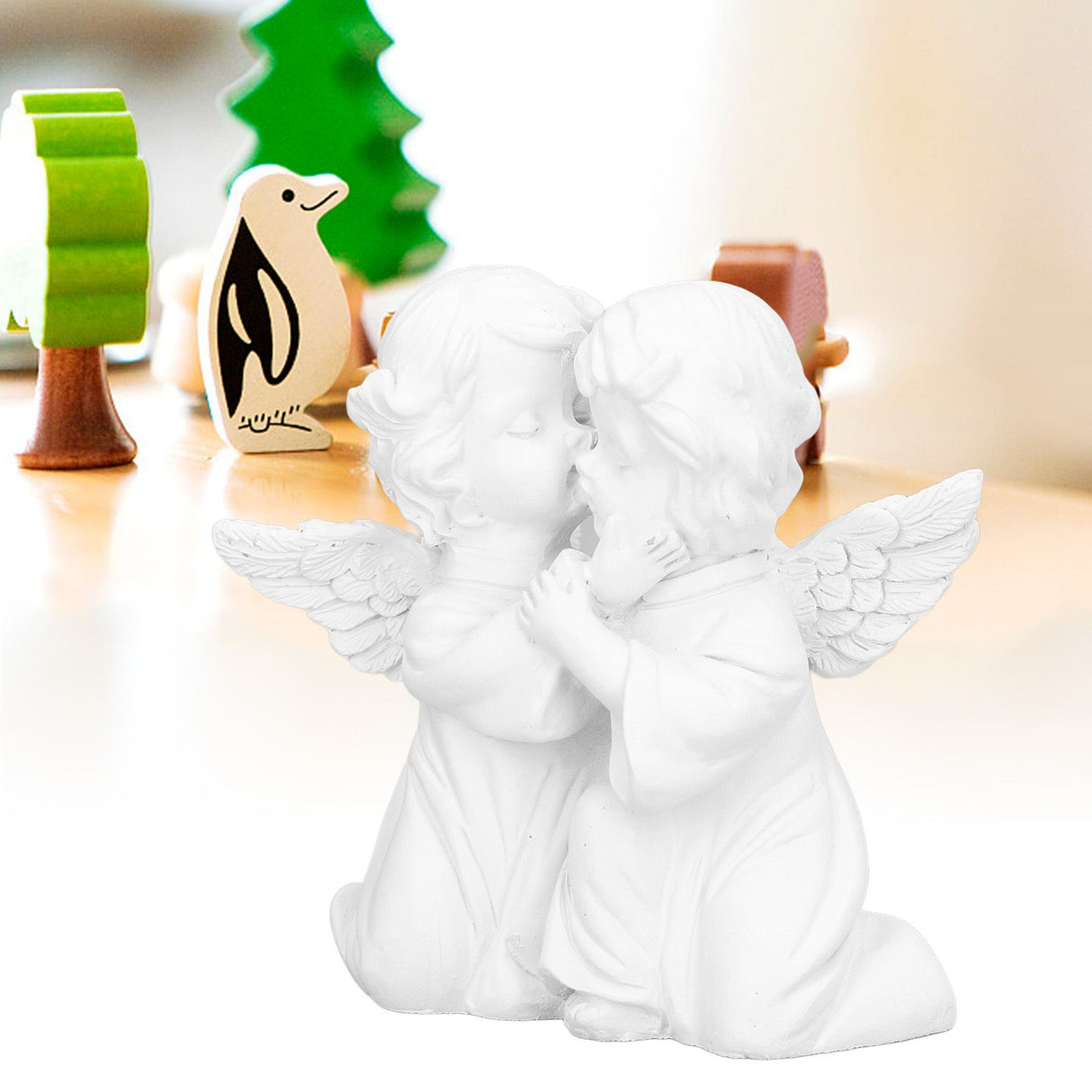 Angel Statue Synthetic Resin Embracing Shape White Angel Ornament for Desktop DecorationAngel Right