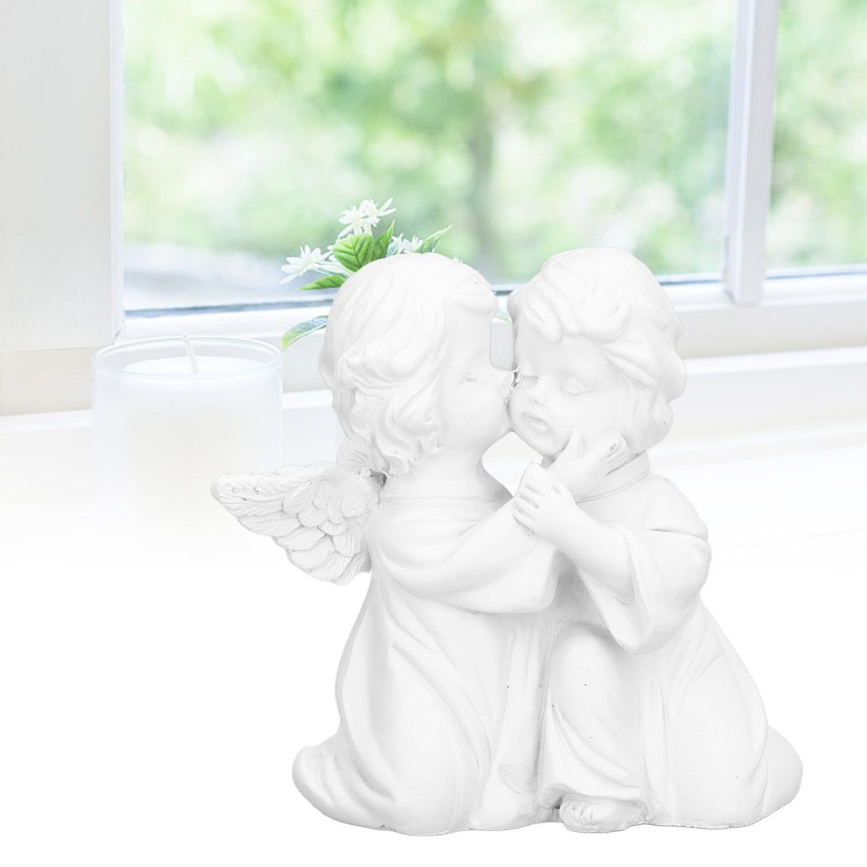 Angel Statue Synthetic Resin Embracing Shape White Angel Ornament for Desktop DecorationAngel Right