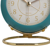 European Style Metal Clock Ingenious Mute Round Children Electronic Quartz Alarm Clock for Living Room Bedroom Dark Blue - Front View