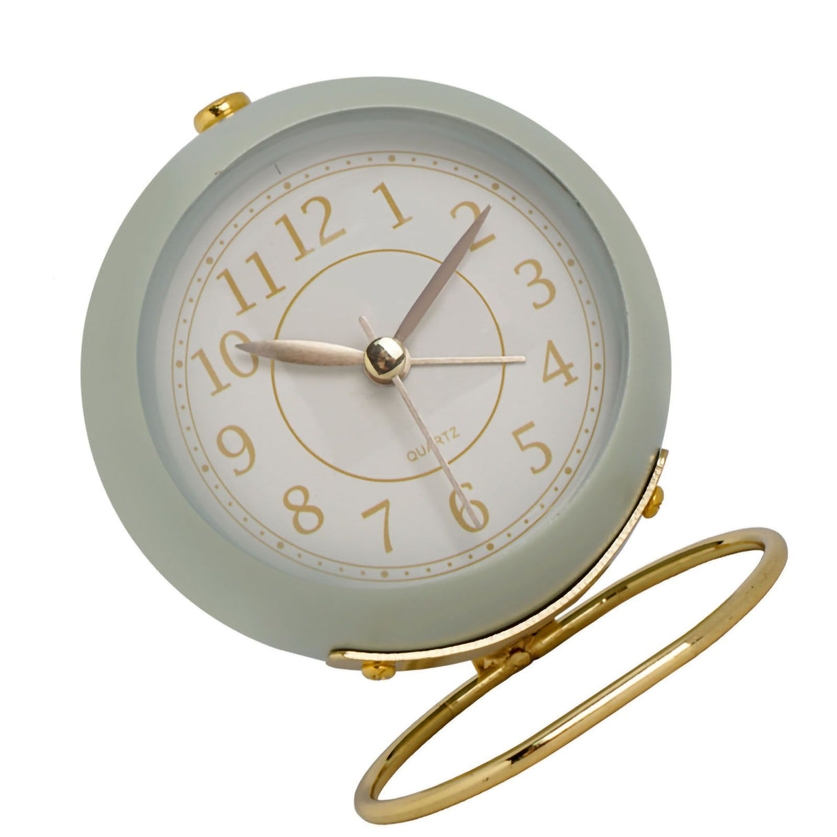 European Style Metal Clock Ingenious Mute Round Children Electronic Quartz Alarm Clock for Living Room Bedroom Light Green