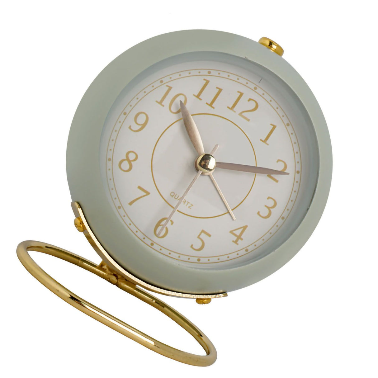 European Style Metal Clock Ingenious Mute Round Children Electronic Quartz Alarm Clock for Living Room Bedroom Light Green