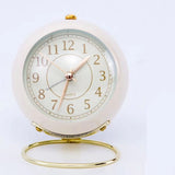 Small Round Clock Circular Base Mute Corrosion Resistance Quartz Bedside Alarm Clock with Night Light for Bedroom School Creamy White, Golden Cover