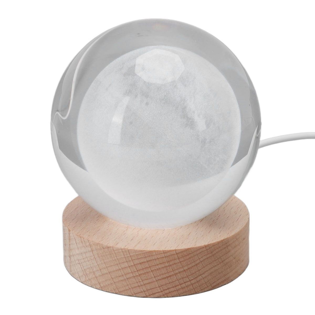 3D Moon Night Lamp Crystal Ball Night Light LED Wooden Inter Carving Tabletop Ornaments for Friends Kids Gifts Moon Warm Light