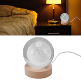 3D Moon Night Lamp Crystal Ball Night Light LED Wooden Inter Carving Tabletop Ornaments for Friends Kids Gifts Moon Warm Light