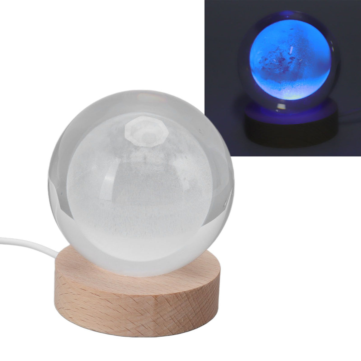 3D Moon Night Lamp Crystal Ball Night Light LED Wooden Inter Carving Tabletop Ornaments for Friends Kids Gifts Moon Colorful Light