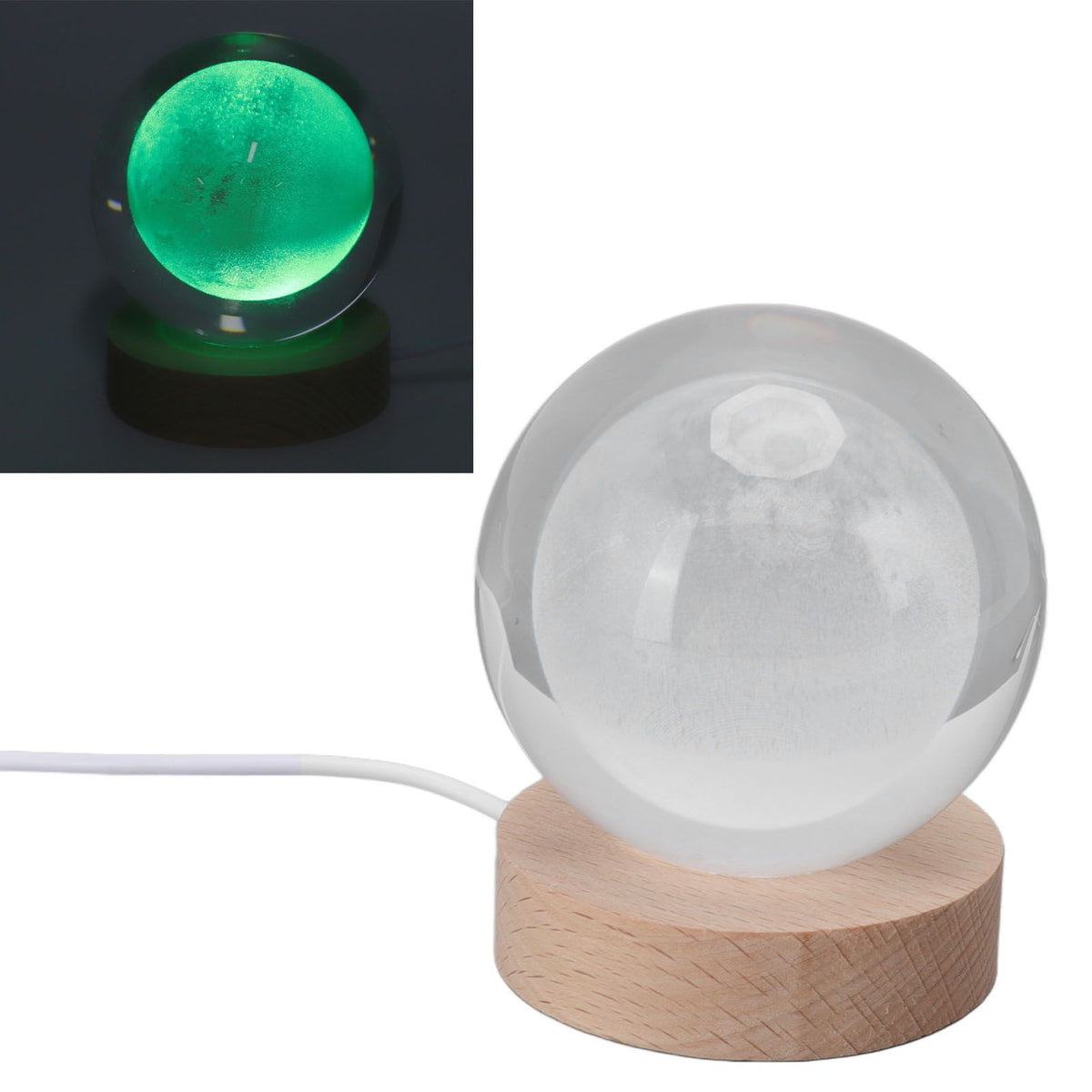 3D Moon Night Lamp Crystal Ball Night Light LED Wooden Inter Carving Tabletop Ornaments for Friends Kids Gifts Moon Colorful Light