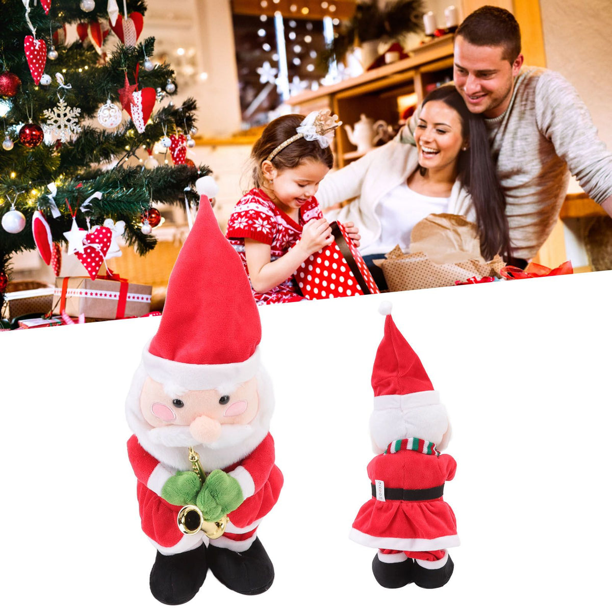 Electric Music Christmas Toy Doll 8 Songs Continuous Play Dancing Singing Glowing Swinging Plush Toy for Kids Adults Santa Claus