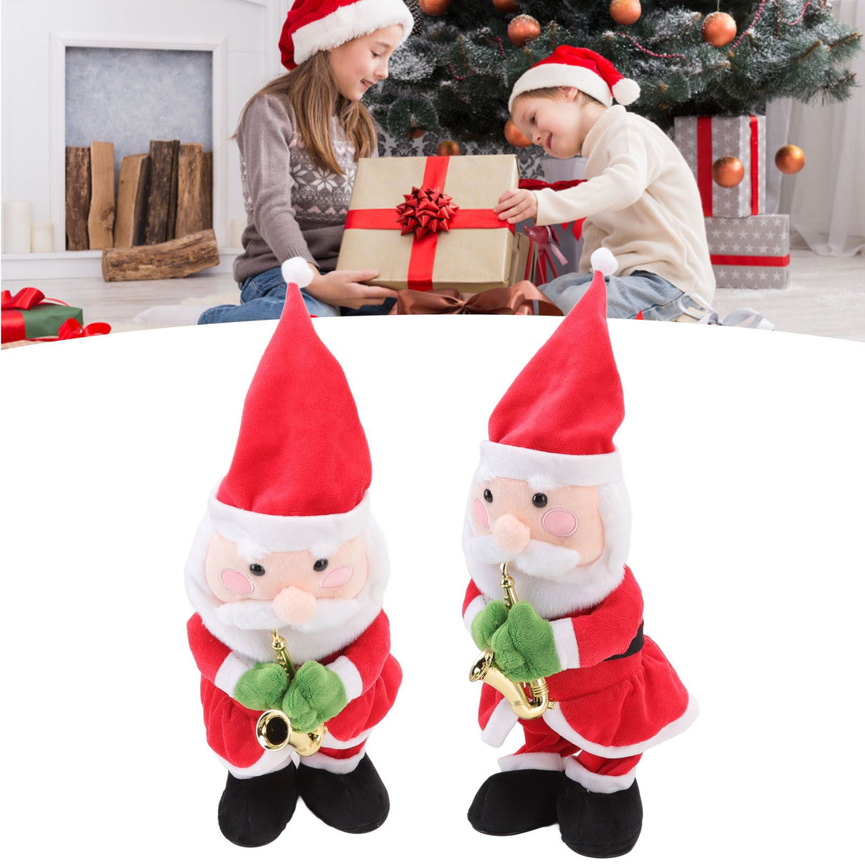 Electric Music Christmas Toy Doll 8 Songs Continuous Play Dancing Singing Glowing Swinging Plush Toy for Kids Adults Santa Claus