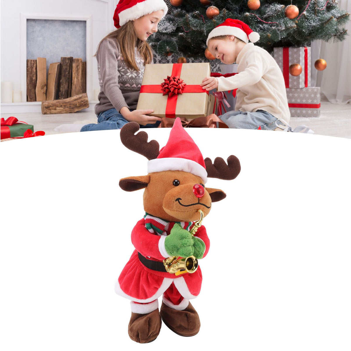 Electric Music Christmas Toy Doll 8 Songs Continuous Play Dancing Singing Glowing Swinging Plush Toy for Kids Adults Christmas Elk