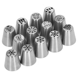 13pcs Christmas Flower Frosting Tips Nozzles Stainless Steel DIY Cake Decorating Tips for Cupcake Decoration - Top-Down View