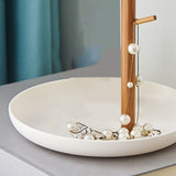 Round Table Storage Tray with Shelf Smooth Surface Easy Clean Desk Organizer for Living Room Bedroom White
