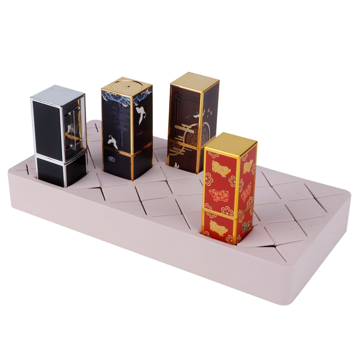 24 Slots Silicone Lipstick Organizer Makeup Cosmetics Holder Storage Box Display StandPink