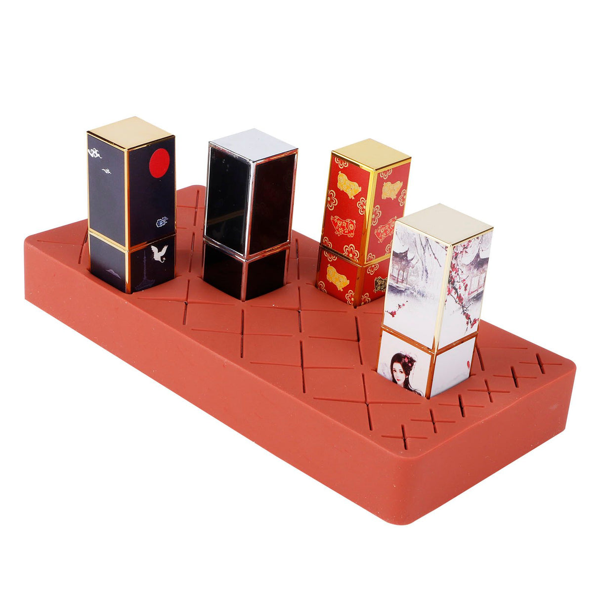 24 Slots Silicone Lipstick Organizer Makeup Cosmetics Holder Storage Box Display StandRed