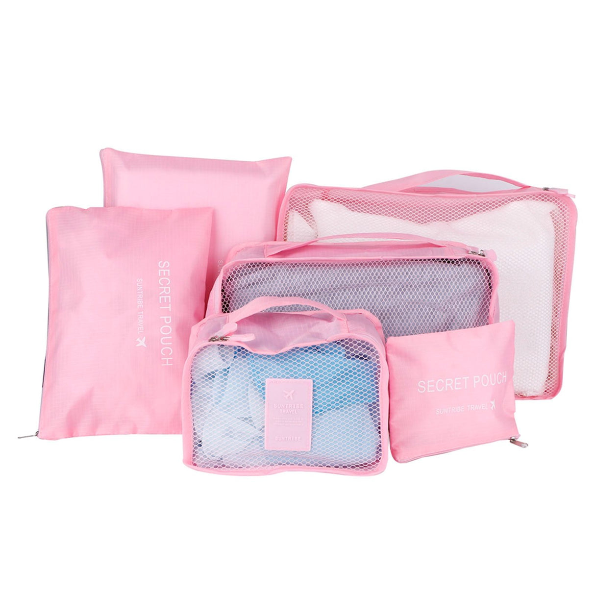6Pcs/Set Storage Bag Clothing Sorting Bag Luggage Suitcase Packing Organizer for TravellingPink
