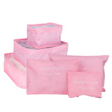 6Pcs/Set Storage Bag Clothing Sorting Bag Luggage Suitcase Packing Organizer for TravellingPink - Top-Down View