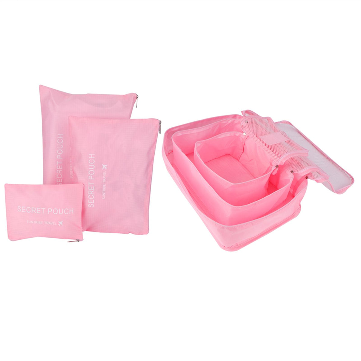 6Pcs/Set Storage Bag Clothing Sorting Bag Luggage Suitcase Packing Organizer for TravellingPink