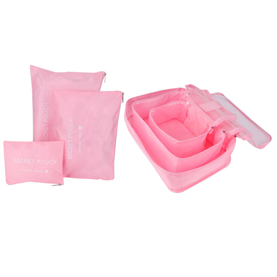 6Pcs/Set Storage Bag Clothing Sorting Bag Luggage Suitcase Packing Organizer for TravellingPink