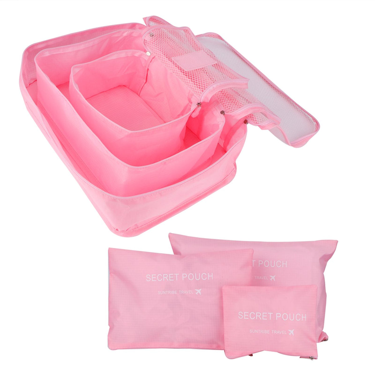 6Pcs/Set Storage Bag Clothing Sorting Bag Luggage Suitcase Packing Organizer for TravellingPink