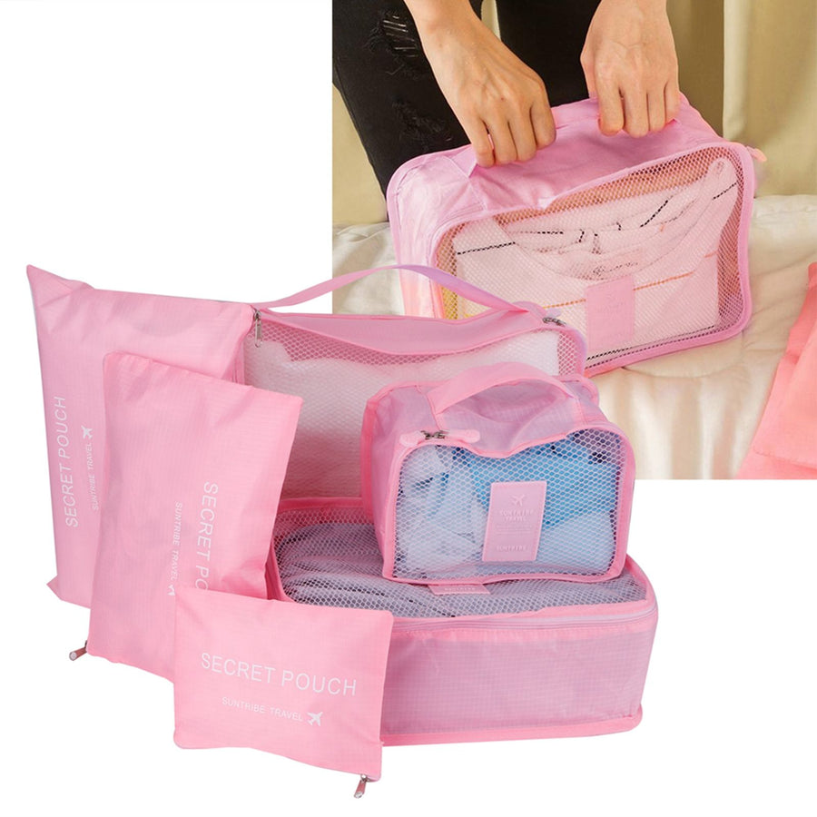6Pcs/Set Storage Bag Clothing Sorting Bag Luggage Suitcase Packing Organizer for TravellingPink