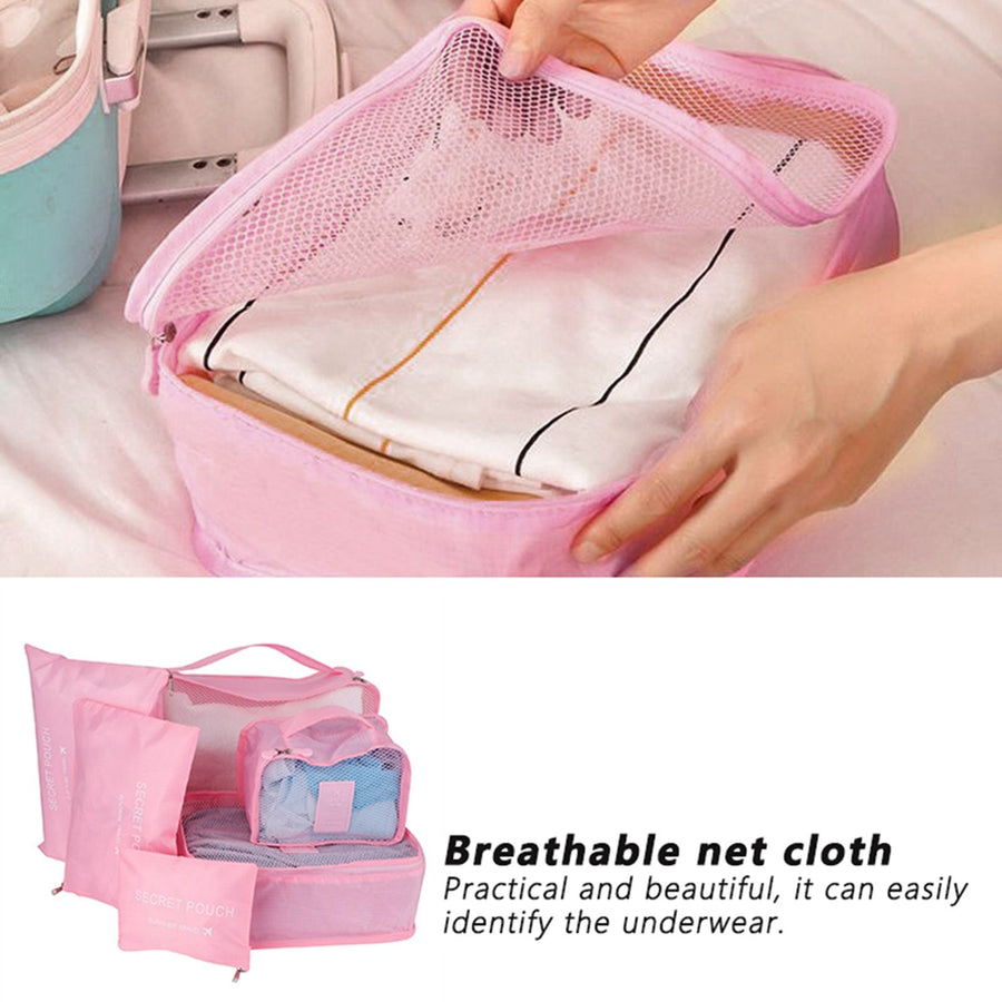 6Pcs/Set Storage Bag Clothing Sorting Bag Luggage Suitcase Packing Organizer for TravellingPink