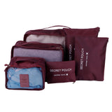 6Pcs/Set Storage Bag Clothing Sorting Bag Luggage Suitcase Packing Organizer for TravellingWine Red