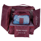 6Pcs/Set Storage Bag Clothing Sorting Bag Luggage Suitcase Packing Organizer for TravellingWine Red - Side View