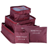 6Pcs/Set Storage Bag Clothing Sorting Bag Luggage Suitcase Packing Organizer for TravellingWine Red