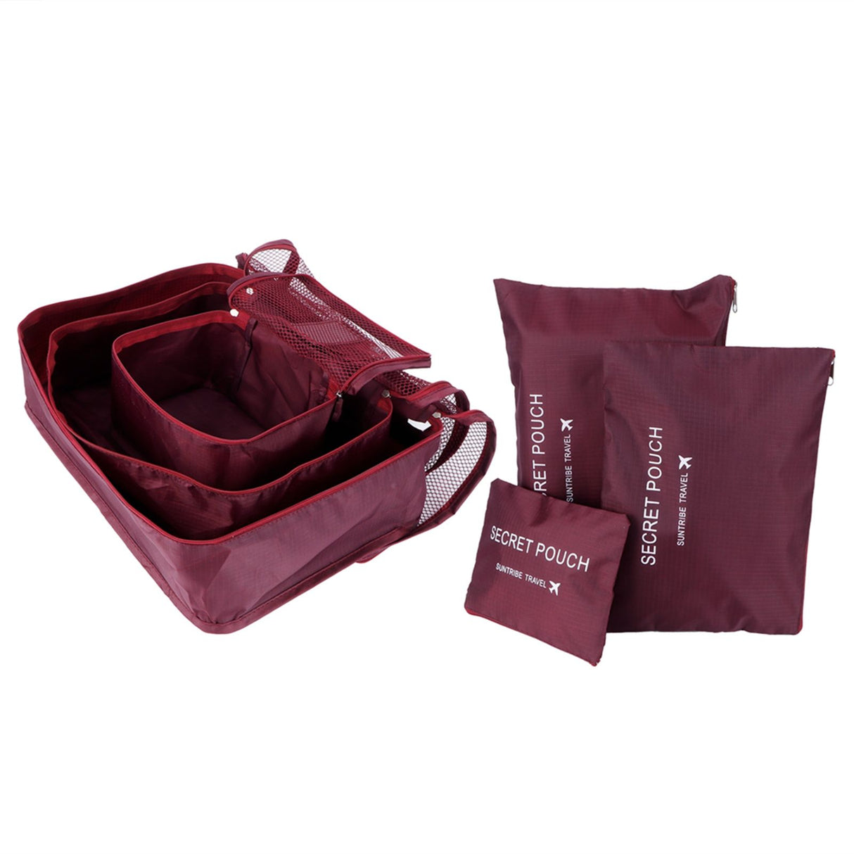 6Pcs/Set Storage Bag Clothing Sorting Bag Luggage Suitcase Packing Organizer for TravellingWine Red