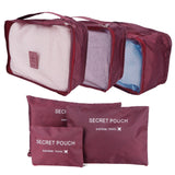 6Pcs/Set Storage Bag Clothing Sorting Bag Luggage Suitcase Packing Organizer for TravellingWine Red