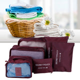 6Pcs/Set Storage Bag Clothing Sorting Bag Luggage Suitcase Packing Organizer for TravellingWine Red