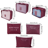 6Pcs/Set Storage Bag Clothing Sorting Bag Luggage Suitcase Packing Organizer for TravellingWine Red