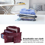 6Pcs/Set Storage Bag Clothing Sorting Bag Luggage Suitcase Packing Organizer for TravellingWine Red