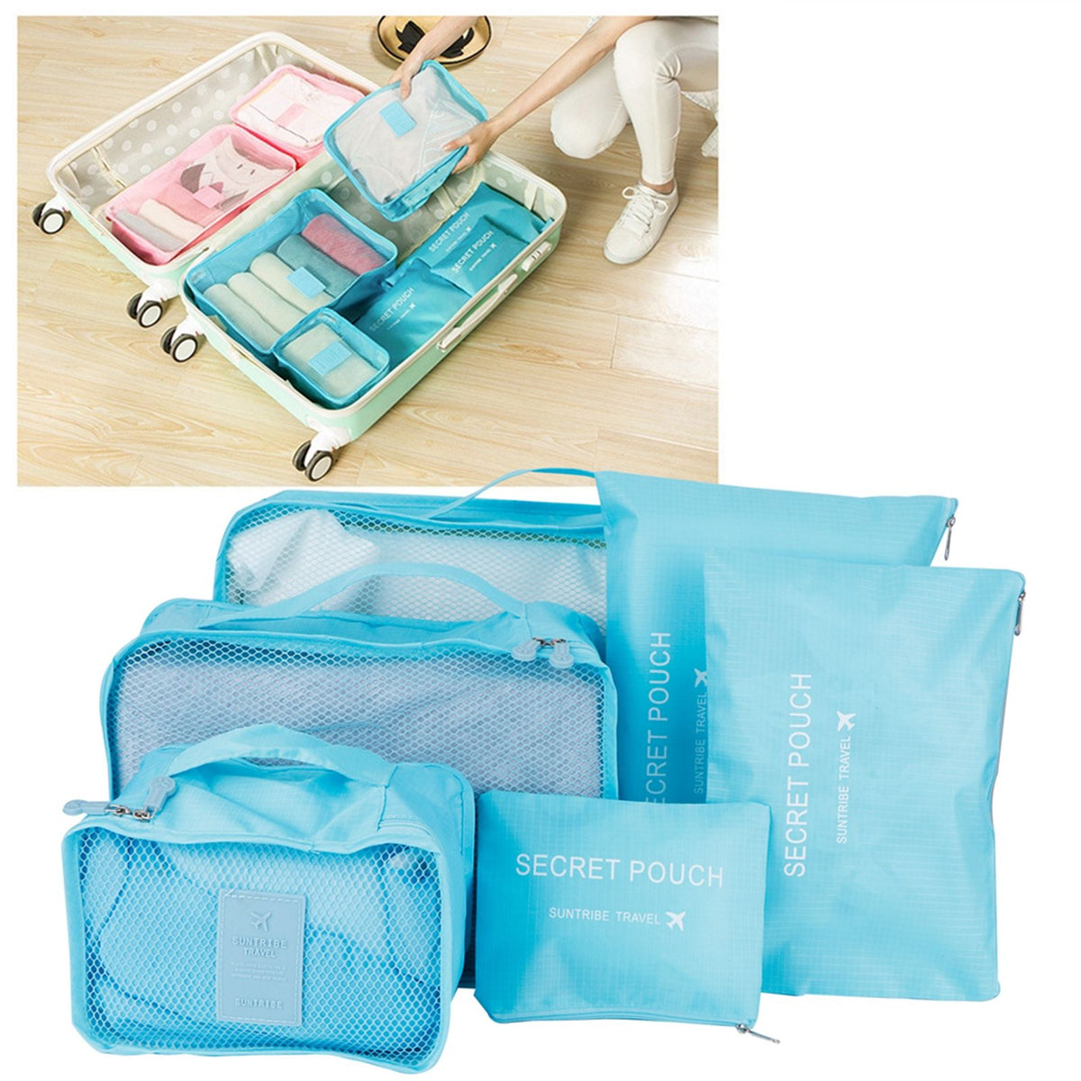 6Pcs/Set Storage Bag Clothing Sorting Bag Luggage Suitcase Packing Organizer for TravellingBlue