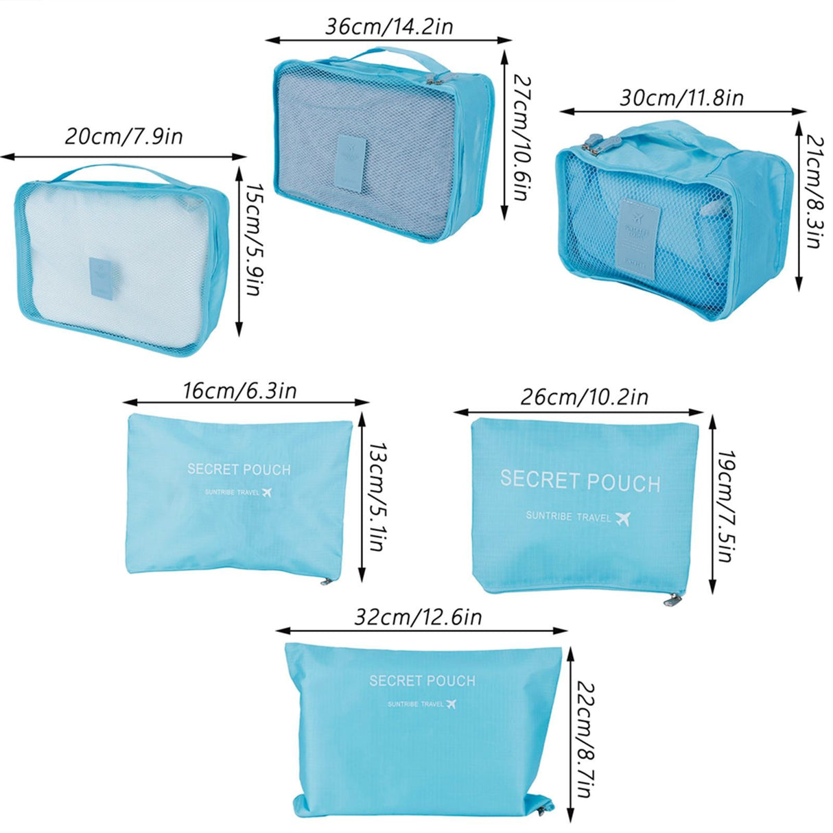 6Pcs/Set Storage Bag Clothing Sorting Bag Luggage Suitcase Packing Organizer for TravellingBlue