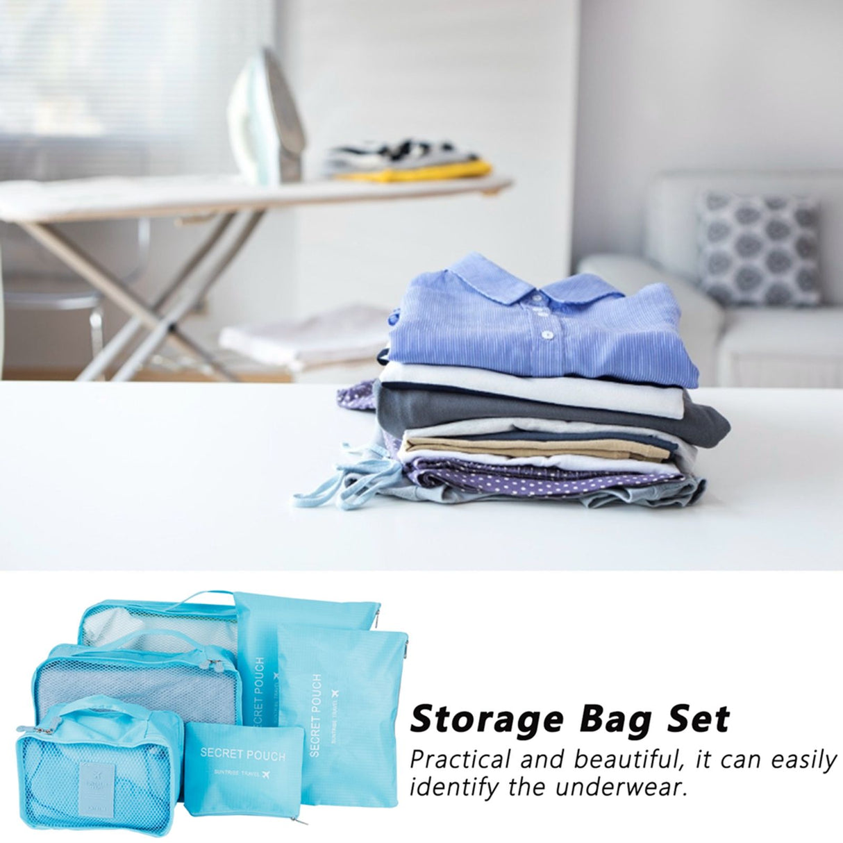 6Pcs/Set Storage Bag Clothing Sorting Bag Luggage Suitcase Packing Organizer for TravellingBlue
