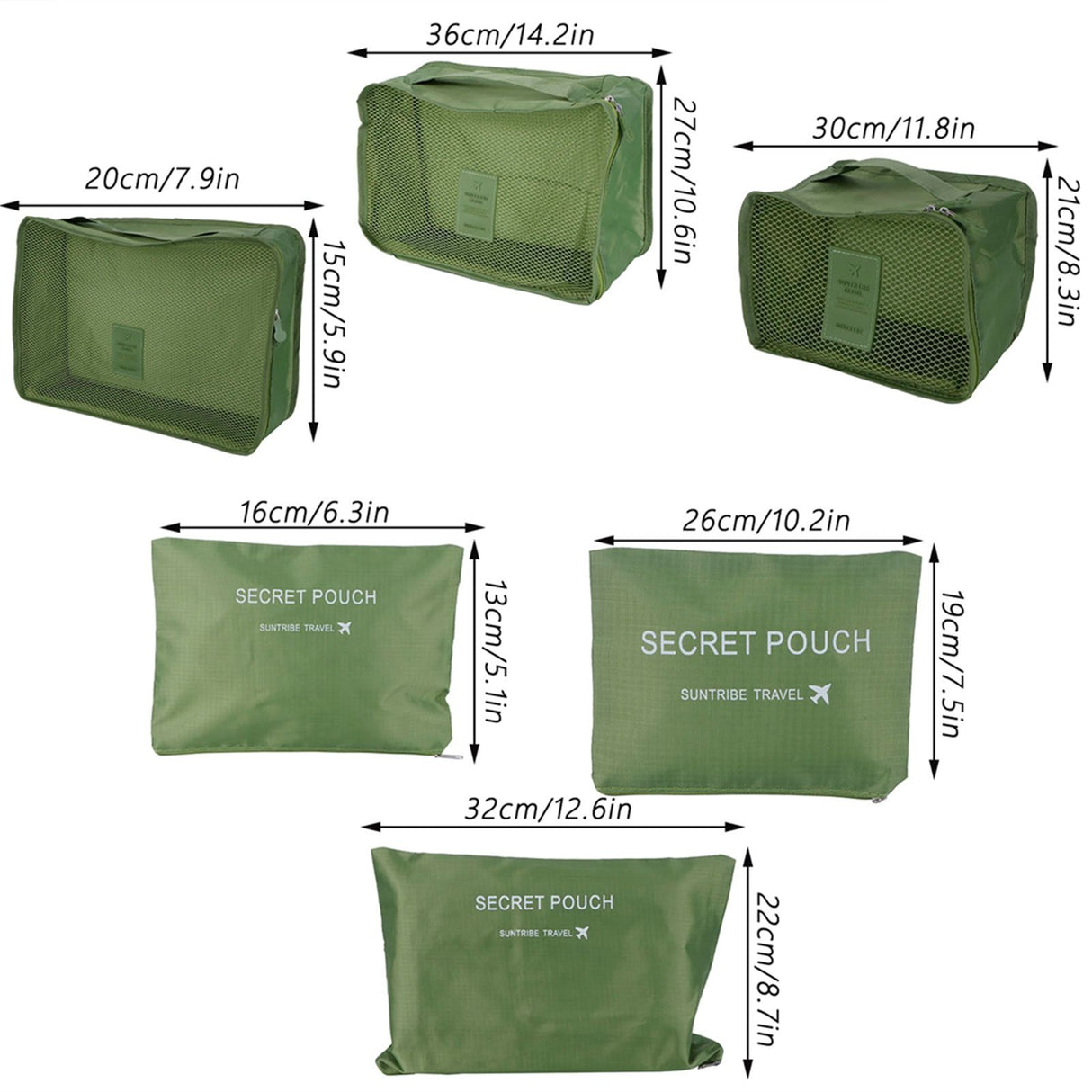 6Pcs/Set Storage Bag Clothing Sorting Bag Luggage Suitcase Packing Organizer for TravellingGreen