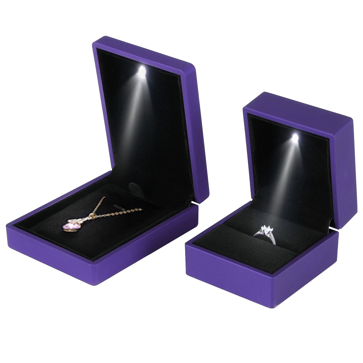 LED Jewelry Display Pendant Necklace Gift Box Ring Case Engagement Wedding SupplyPurple