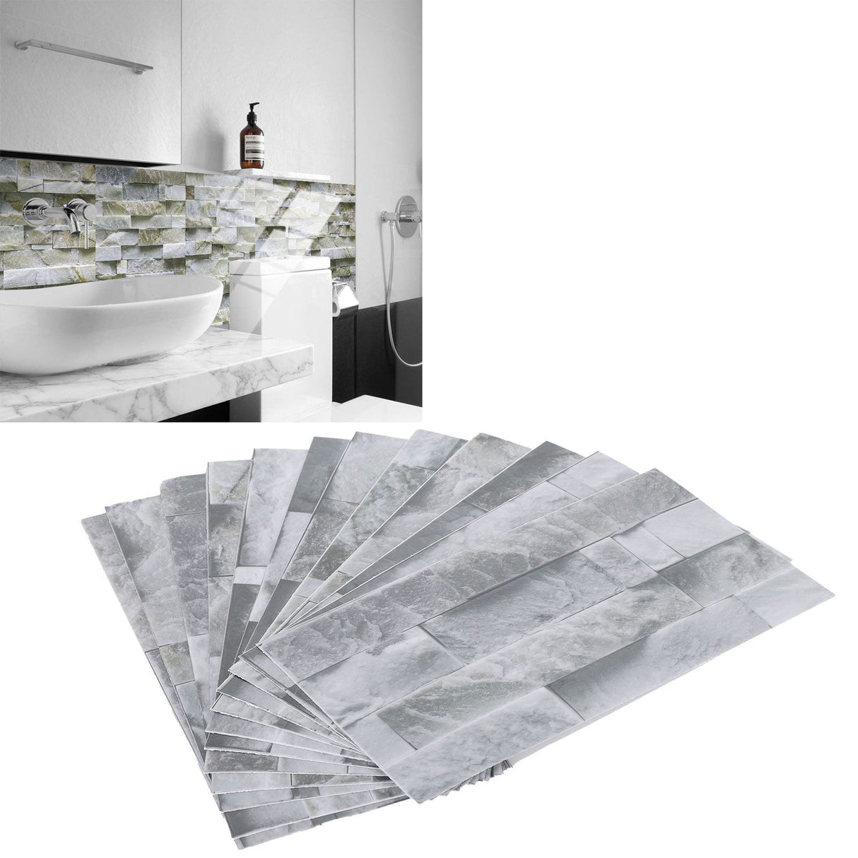 12Pcs PVC Tile Sticker Waterproof Self Adhesive Bathroom Kitchen Living Room Decor Floor Decal(KIT043 )