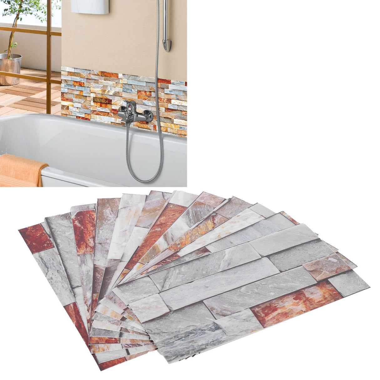 12Pcs PVC Tile Sticker Waterproof Self Adhesive Bathroom Kitchen Living Room Decor Floor Decal(KIT046 )
