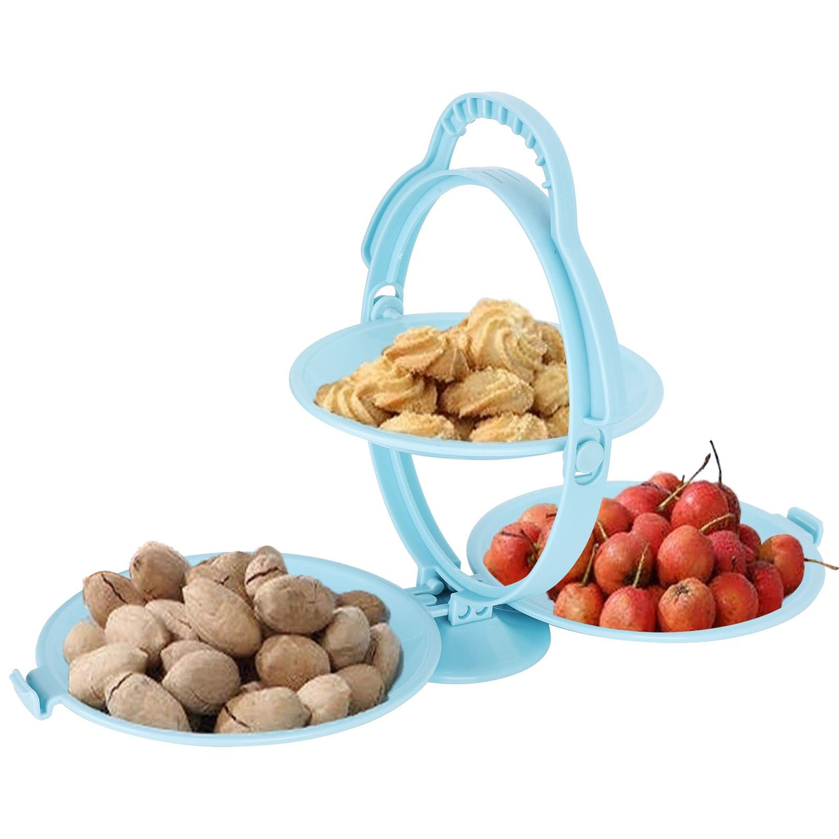 Fruit Tray Portable MultiLayer Folding Plate Modern Living Room Table Fruit Storage Basket(Blue )
