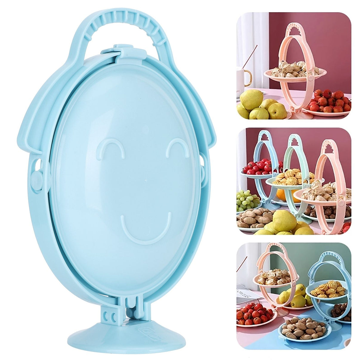 Fruit Tray Portable MultiLayer Folding Plate Modern Living Room Table Fruit Storage Basket(Blue )