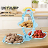 Fruit Tray Portable MultiLayer Folding Plate Modern Living Room Table Fruit Storage Basket(Blue )