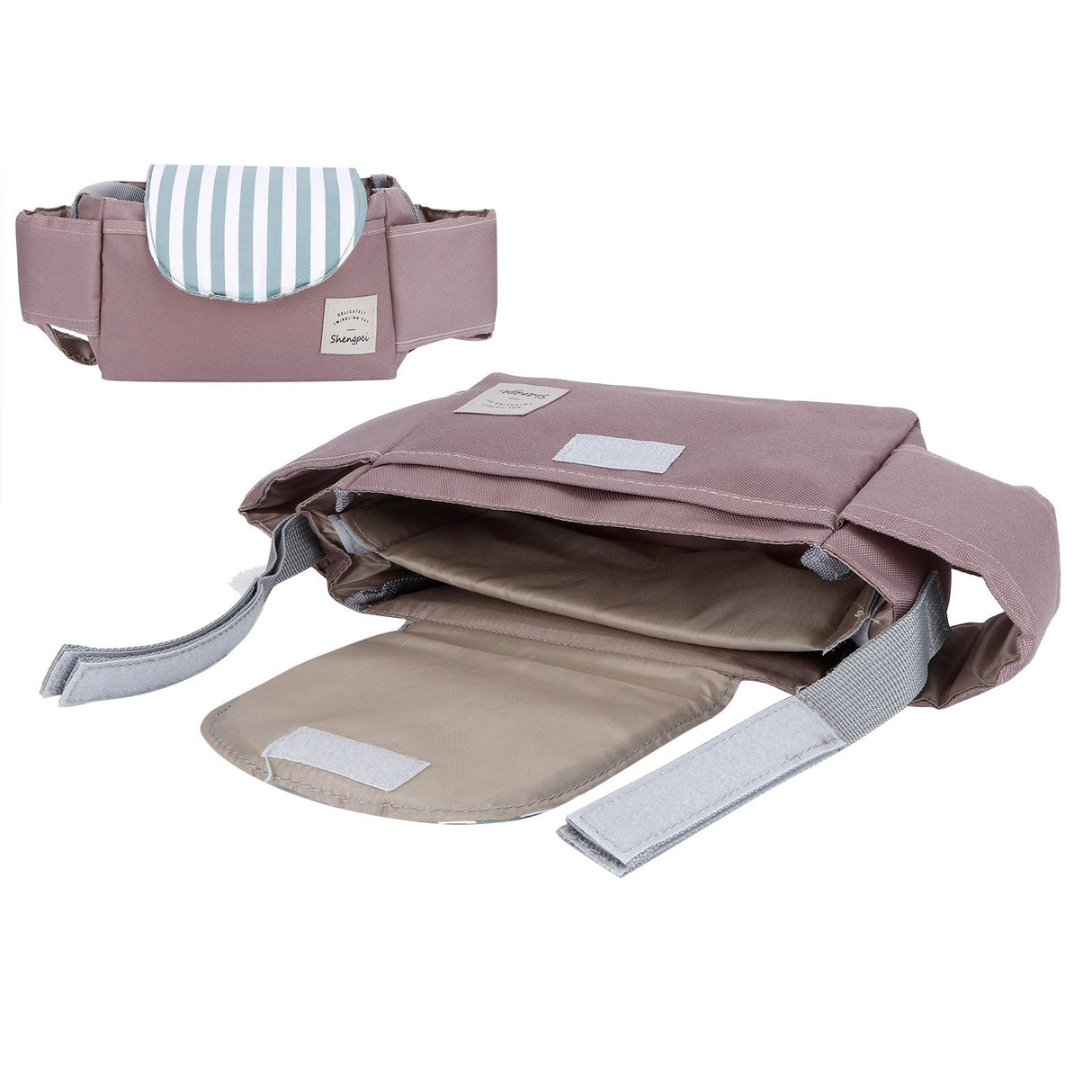 Baby Stroller Hanging Bag Organizer Universal Cup Holder Storage Bag Strollers AccessoryGreen Stripe